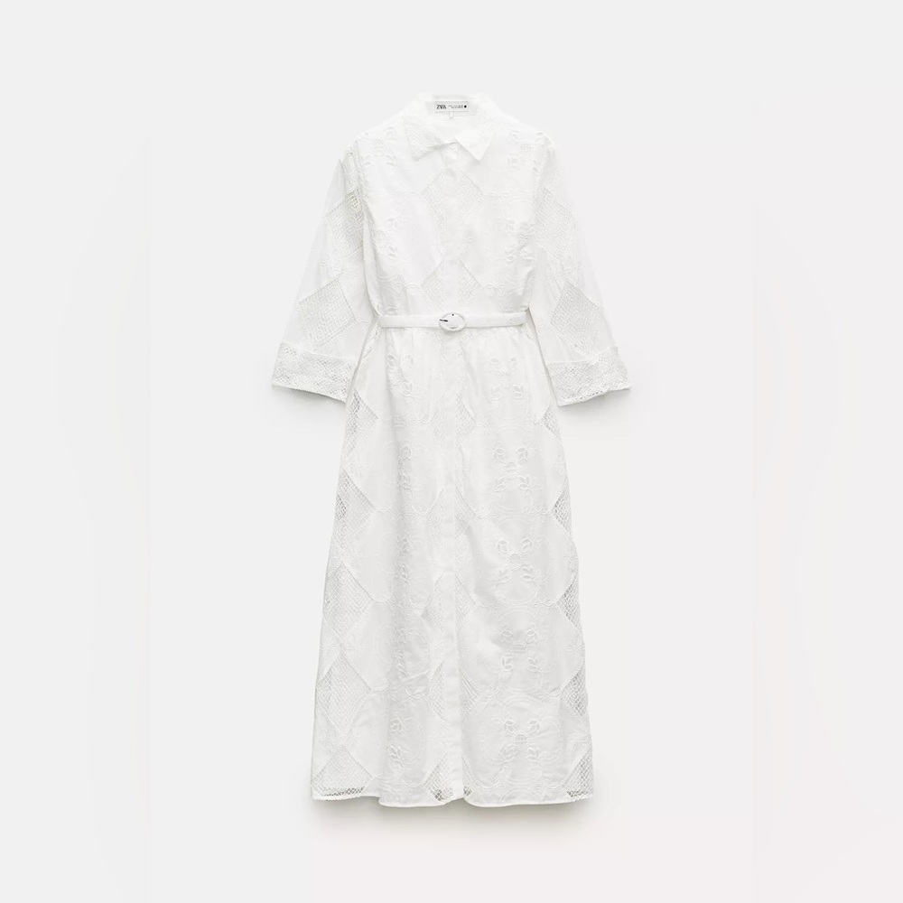 Sara white lace long sleeve maxi dress with waist belt boho summer vacation - Picture 9 of 16